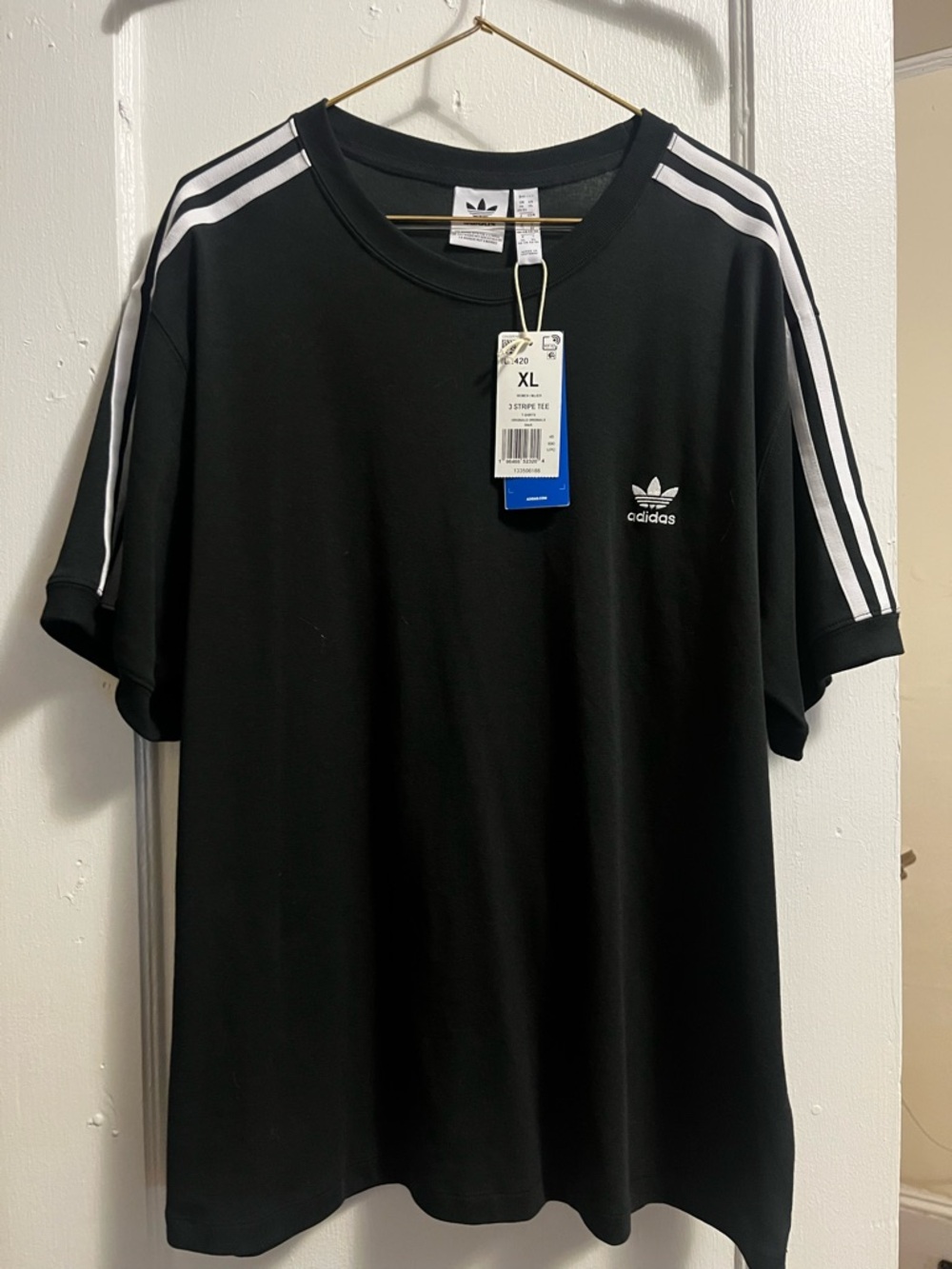 adidas Black Short-Sleeve 3-Stripe Crew Tee